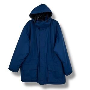 Lands' End Jacket men's XXL parka fleece lined quilted hooded zip front blue